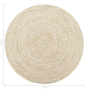 vidaXL Ręcznie wykonany dywan, juta, biały i naturalny, 120 cm - Dywany - miniaturka - grafika 6