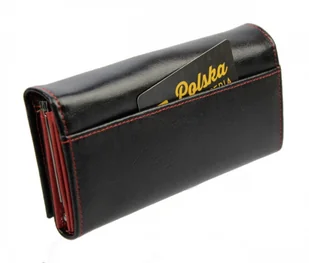 PolskaGalanteria.pl Portfel Damski PolskaGalanteria Z Wstawką Długi Max z Klamrą Skóra Naturalna CZARNY Z CZERWONYM KP D18-WST - Portfele - miniaturka - grafika 3