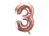 Balony i akcesoria - PartyDeco Balon foliowy Cyfra 3, 86cm, różowe złoto FB1M-3-019R - miniaturka - grafika 1