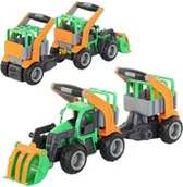 Samochody i pojazdy dla dzieci - Wader POLESIE "GripTrucks", traktor-ładowarka z naczepą dla zwierząt (w siatce) POL-48417 - miniaturka - grafika 1