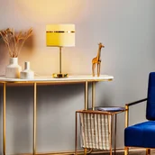 Lampy stojące - Euluna Tekstylna lampa stołowa Long biała/szara/mosiądz - miniaturka - grafika 1
