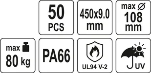 Yato OPASKI PLASTIKOWE 450X9,0 50SZT BIAŁE - Inne mocowania - miniaturka - grafika 4