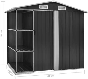 vidaXL Szopa ogrodowa z regałem, antracytowa, 205x130x183 cm, żelazna - Altany ogrodowe - miniaturka - grafika 8