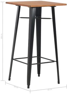 vidaXL Stolik barowy, czarny, 60x60x108 cm, lite drewno sosnowe i stal - Ławy i stoliki kawowe - miniaturka - grafika 6