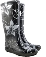 Kalosze damskie - Demar Czarne kalosze damskie w kwiaty Hawai Lady Exclusive EC 0077EC - miniaturka - grafika 1