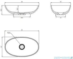Omnires Shell M+ umywalka nablatowa 60x35 cm biały mat SHELLUNBM | - Umywalki - miniaturka - grafika 2