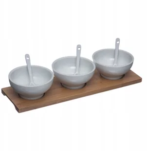 Secret de Gourmet Zestaw do przekąsek 3 porcelanowe miseczki + łyżeczki i podstawka B07KMJWQFM - Inne naczynia kuchenne - miniaturka - grafika 2