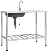 Zlewozmywaki - vidaXL Lumarko Zlewozmywak kempingowy, dwukomorowy, z kranem, stal nierdzewna 151211 - miniaturka - grafika 1