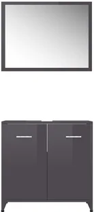 vidaXL vidaXL Zestaw mebli łazienkowych, wysoki połysk, szary, płyta wiórowa 8720286015612 - Meble łazienkowe - miniaturka - grafika 4