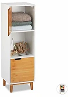 Regały - Relaxdays regał stojący, biały, szafka z płyty MDF i bambusa, regał do salonu z drzwiami, skandynawski, różne Rozmiary - miniaturka - grafika 1