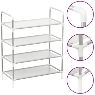 vidaXL Lumarko Stojak na buty z 4 półkami, metal i włóknina, srebrny 330042 - Szafki na buty - miniaturka - grafika 2