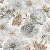 Tapety - Tapeta 3D kwiaty szary biały krem beż brąz żółty - miniaturka - grafika 1