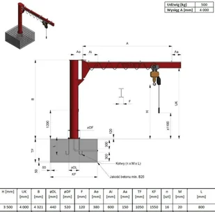 030 Żuraw słupowy obrotowy z wciągnikiem łańcuchowy elektrycznym na wózku elektrycznym udźwig 500 kg długość ramienia 4000mm wysokość do belki 4000mm) 03076001 76001-uniw - Wyposażenie gospodarstwa rolnego - miniaturka - grafika 2