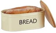 Pojemniki kuchenne - Relaxdays chlebak XL w stylu retro, z pokrywką z bambusa, okrągły pojemnik na chleb z napisem Bread, HBT: 14 x 36 x 20 cm, beż/naturalny 10022206 - miniaturka - grafika 1