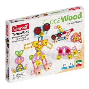 Quercetti Zestaw konstrukcyjny Tecno Wood Premium Kształty 52 elementów - Zabawki konstrukcyjne - miniaturka - grafika 6