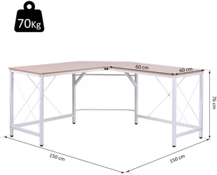 Homcom STOLIK KOMPUTEROWY BIURKO NAROŻNE W KSZTAŁCIE L MDF naturalny 150 x 150 x 76 cm - Biurka - miniaturka - grafika 2