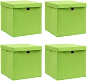 Pudła i pojemniki do przechowywania - vidaXL Pudełka z pokrywami, 4 szt., zielone, 32x32x32 cm, tkanina vidaXL - miniaturka - grafika 1