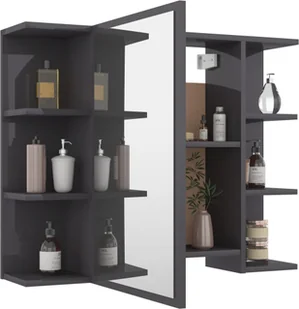 vidaXL 3-cz. zestaw mebli łazienkowych, wysoki połysk, szary, płyta vidaXL - Meble łazienkowe - miniaturka - grafika 7