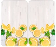 Deski do krojenia - Wenko Dwie szklane płyty ochronne wykonane z najwyższej jakości szkła hartowanego grafika z cytrynami leżącymi na deskach marka Wenke 2521512500 - miniaturka - grafika 1