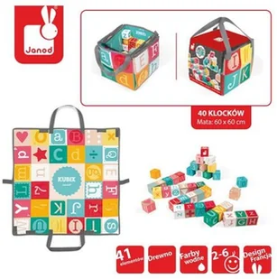 Janod Klocki drewniane z matą do zabawy - literki i cyferki JND3700217380779 - Klocki - miniaturka - grafika 2