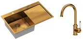 Zlewozmywaki z baterią - QUADRON Quadron Zlewozmywak stalowy jednokomorowy 78 48 20 cm z ociekaczem RUSSEL 111 kolor miedziany z baterią RACHEL Q LINE - miniaturka - grafika 1