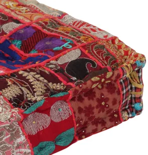 vidaXL Kwadratowy puf patchworkowy, bawełna, 50x50x12 cm, czerwony - Pufy i podnóżki - miniaturka - grafika 2