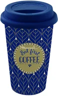 Kubki - Nuova Cer Easy life r2s PORCELANOWY KUBEK PODRÓŻNY DO KAWY - But First Coffee - Z SILIKONOWĄ POKRYWKĄ 350 ml 129 TM04 - miniaturka - grafika 1