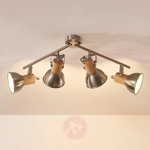 Lampenwelt COM 4-punktowa lampa sufitowa LED Dennis z drewnem - Lampy sufitowe - miniaturka - grafika 5