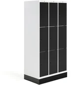 Meble do szkół i przedszkoli - AJ Produkty Szafka do szatni ROZ, 3 moduły, 9 drzwi, 1740x900x550 mm, czarny, z podstawą - miniaturka - grafika 1