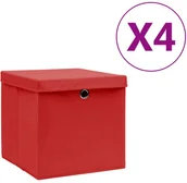 Pudła i pojemniki do przechowywania - vidaXL vidaXL Pudełka z pokrywami, 4 szt., 28x28x28 cm, czerwone - miniaturka - grafika 1
