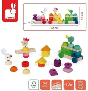 Janod Pociąg z klockami i zwierzątkami do ciągnięcia J08202 - Pociągi dla dzieci - miniaturka - grafika 3