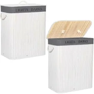 Kosze na bieliznę - Springos Kosz na pranie 100L bambusowy z pokrywą biały, szary HA0070 - miniaturka - grafika 1