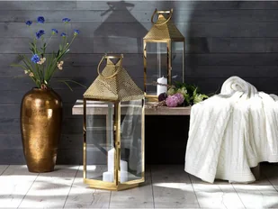 Beliani Wazon dekoracyjny złoty błyszczący LORCA - Poduszki ogrodowe - miniaturka - grafika 7