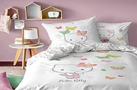 Pościel dla dzieci - CTI Hello Kitty Motyle Pościel dla dzieci 100% bawełna | OEKO-TEX | Poszewka na kołdrę dla dziewczynek 1 osoby 140x200 cm + 1 poszewka na poduszkę 63x63 cm z nadrukiem dwustronnym | biała 3272760478499 - miniaturka - grafika 1