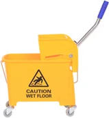 Wózki serwisowe - Homcom WÓZEK DO SPRZĄTANIA WIADRO Z PRASKĄ żółty - miniaturka - grafika 1