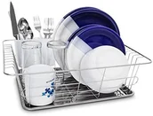 Suszarki do naczyń - Relaxdays , stalowy stelaż do ociekania, rozmiar L, wymiary: wys. x szer. x gł.: 40,5 x 30,5 x 13 cm, kosz na naczynia z kratką do ociekania i tacką; stojak na naczynia z koszykiem na sztućce i tacką, 10019096 - miniaturka - grafika 1