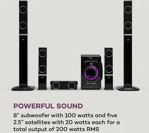 Auna Areal 825 5.1 system głośników 200 W RMS BT USB SD AUX pilot zdalnego sterowania H7931+ T1026 - Głośniki i kolumny - miniaturka - grafika 4