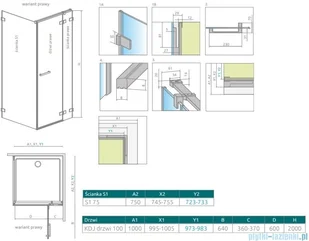 Radaway Euphoria KDJ Kabina 100x75 prawa szkło przejrzyste 383612-01R/383240-01R/383056-01 - Kabiny prysznicowe - miniaturka - grafika 2
