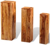 Donice - vidaXL Stojak na kwiaty, 3 elementy, lite drewno sheesham, brązowy - miniaturka - grafika 1