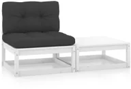 Meble ogrodowe - shumee shumee 2 cz zestaw wypoczynkowy do ogrodu z poduszkami biały sosna - miniaturka - grafika 1