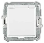 Gniazdka elektryczne - Karlik Gniazdo bryzgoszczelne Mini MGPB-1sp z uziemieniem SCHUKO 2P+Z klapka biała przesłony torów prądowych biały - miniaturka - grafika 1