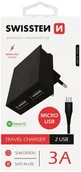 Ładowarki do telefonów - Swissten Karta sieciowa Smart IC CE 2x USB 3 A power czarny + kabel USB do transmisji danych 22042000 # Wpisz kod MDC5PL22 i uzyskaj dodatkowe 25 % rabatu na ten produkt promocja do 17.05.2020 - miniaturka - grafika 1