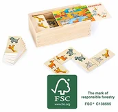 Gry planszowe - Small Foot by Legler small foot 10963 Domino Safari z drewna, certyfikat FSC 100%, zabawna gra z kolorowymi motywami zwierzęcymi, takimi jak zebra, słoń, antylop i żyrafa, piękna gra dla małych i dużych od 3 lat zabawek, - miniaturka - grafika 1