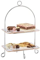 Talerze - Relaxdays Etażerka zweistoeckig, stojak do serwowania do ciast, muffinek dekoracyjna, talerz deserowy, wys. x szer. x gł.: 42 x 30 x 22,5 cm, prostokątny, srebrny 10020788 - miniaturka - grafika 1