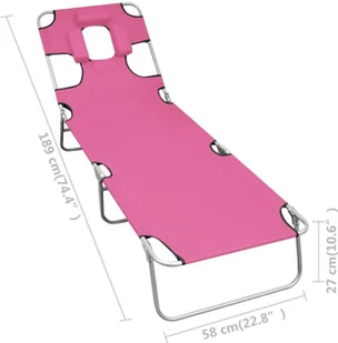 vidaXL Składany leżak z podgłówkiem, stal, różowy 310333 - Leżaki ogrodowe - miniaturka - grafika 8