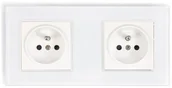 Gniazdka elektryczne - LEDart LUMENIX ELEKTRYCZNE SZKLANE BIANKA 230V 16A PODWÓJNE Z UZIEMIENIEM BIAŁY GN-BIANKA-26 - miniaturka - grafika 1
