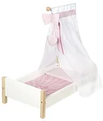 Akcesoria dla lalek - roba Roba Łóżeczko dla lalek seria "Scarlett", akcesoria dla lalek lakierowane na biało, wraz z wyposażeniem tekstylnym, pościel i baldachim różowy - miniaturka - grafika 1