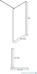 Besco Toca walk-in 100x190cm przejrzyste TCB-100-190C - Kabiny prysznicowe - miniaturka - grafika 2