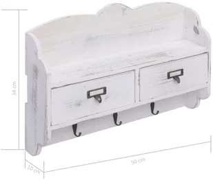 vidaXL Wieszak ścienny na płaszcze, biały, 50x10x34 cm, drewniany - Wieszaki i stojaki - miniaturka - grafika 8