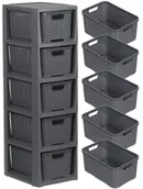 Półki i regały dla dzieci - Regał Komoda Szafka Półka Z 5 Koszami Rattan Branq - miniaturka - grafika 1